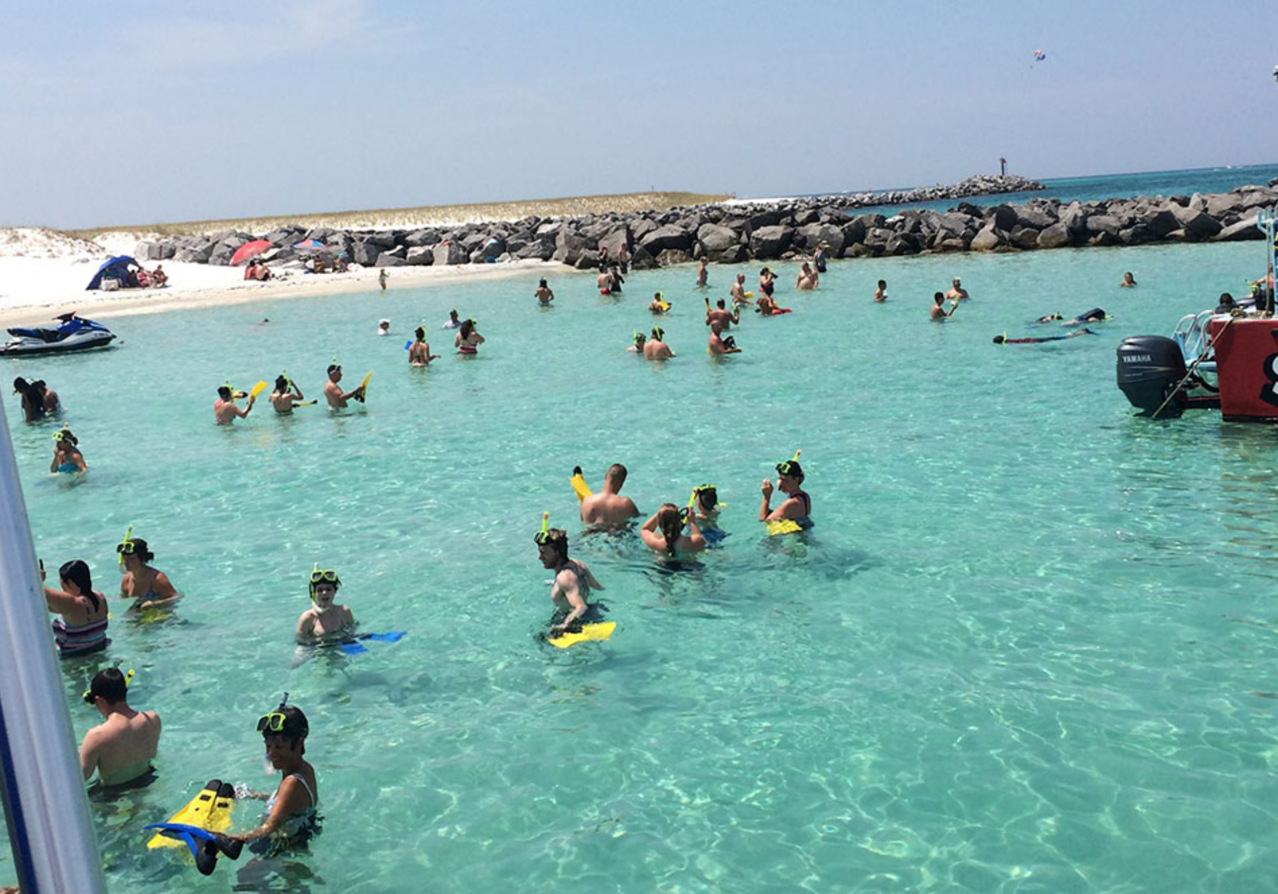 Snorkeling in Destin Florida at Crab Island with clear water and marine life