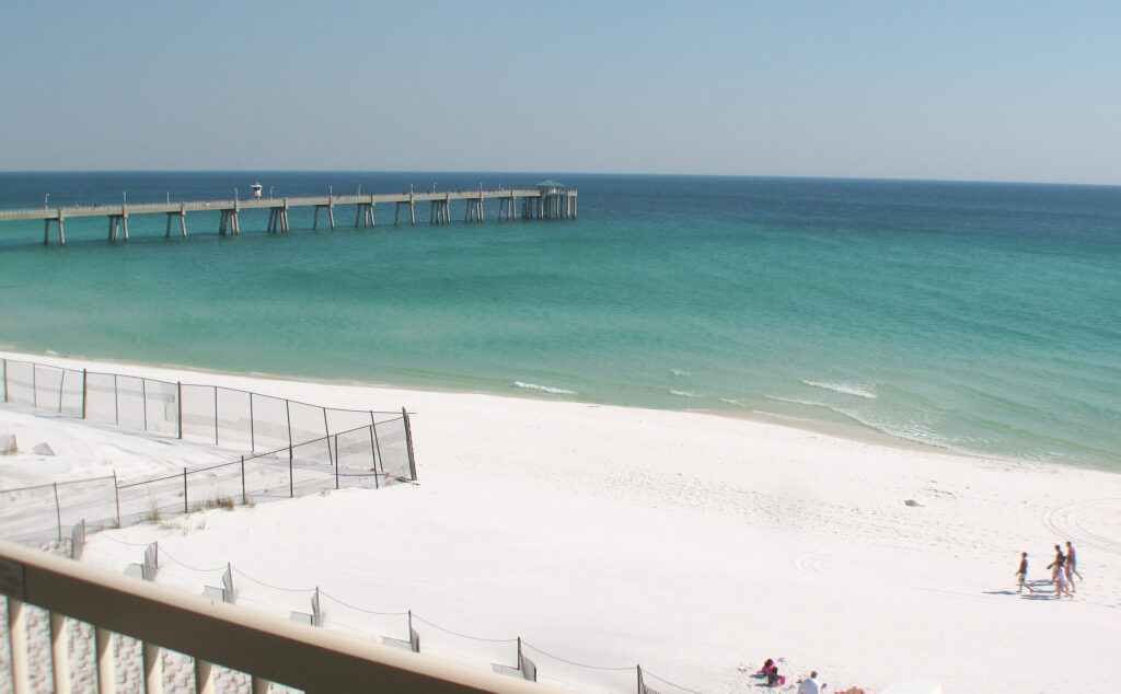 Peaceful white sand beach on Okaloosa Island along the Gulf of America near Destin Florida