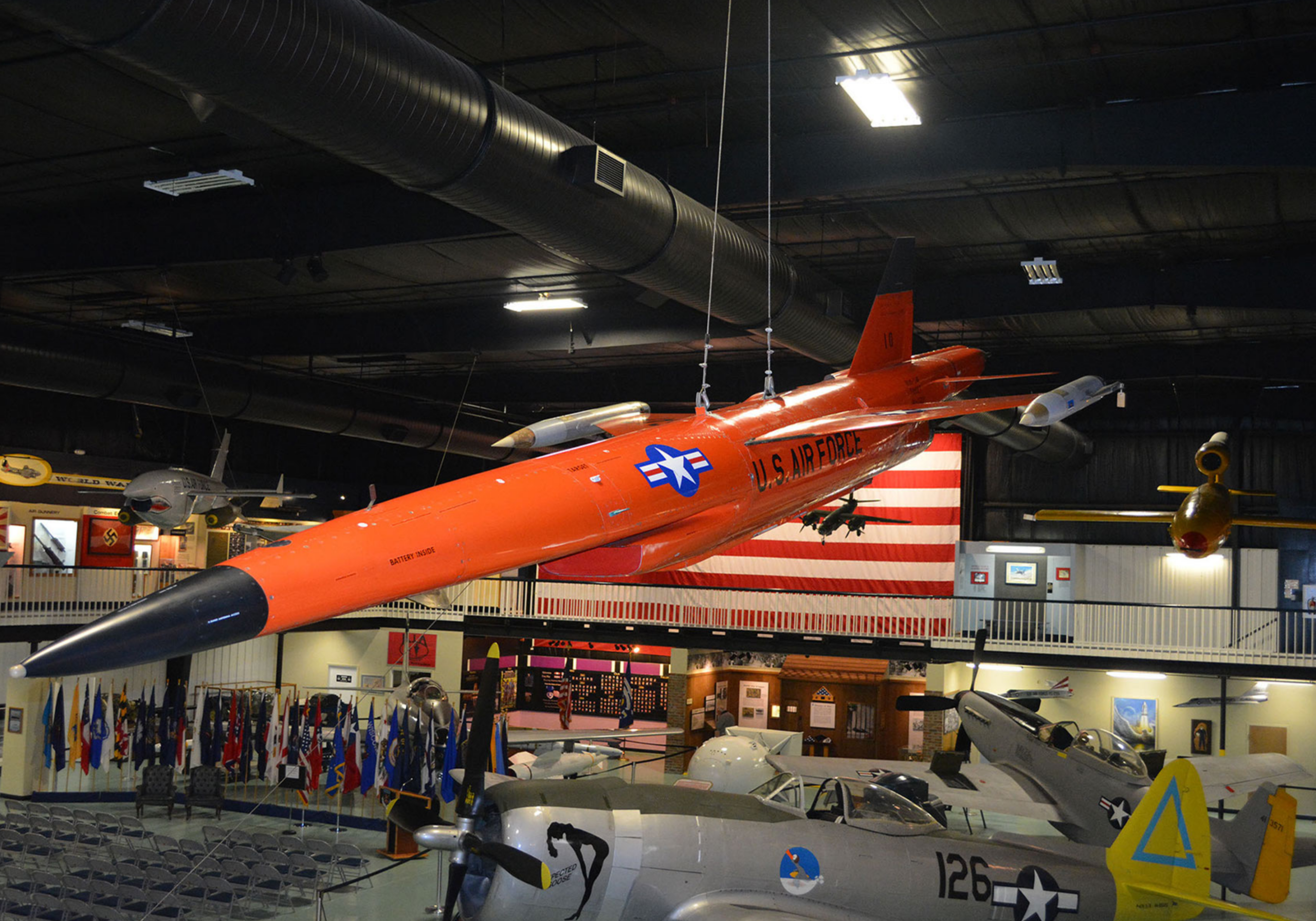 Aircraft and missiles on display inside the Air Force Armament Museum in Fort Walton Beach