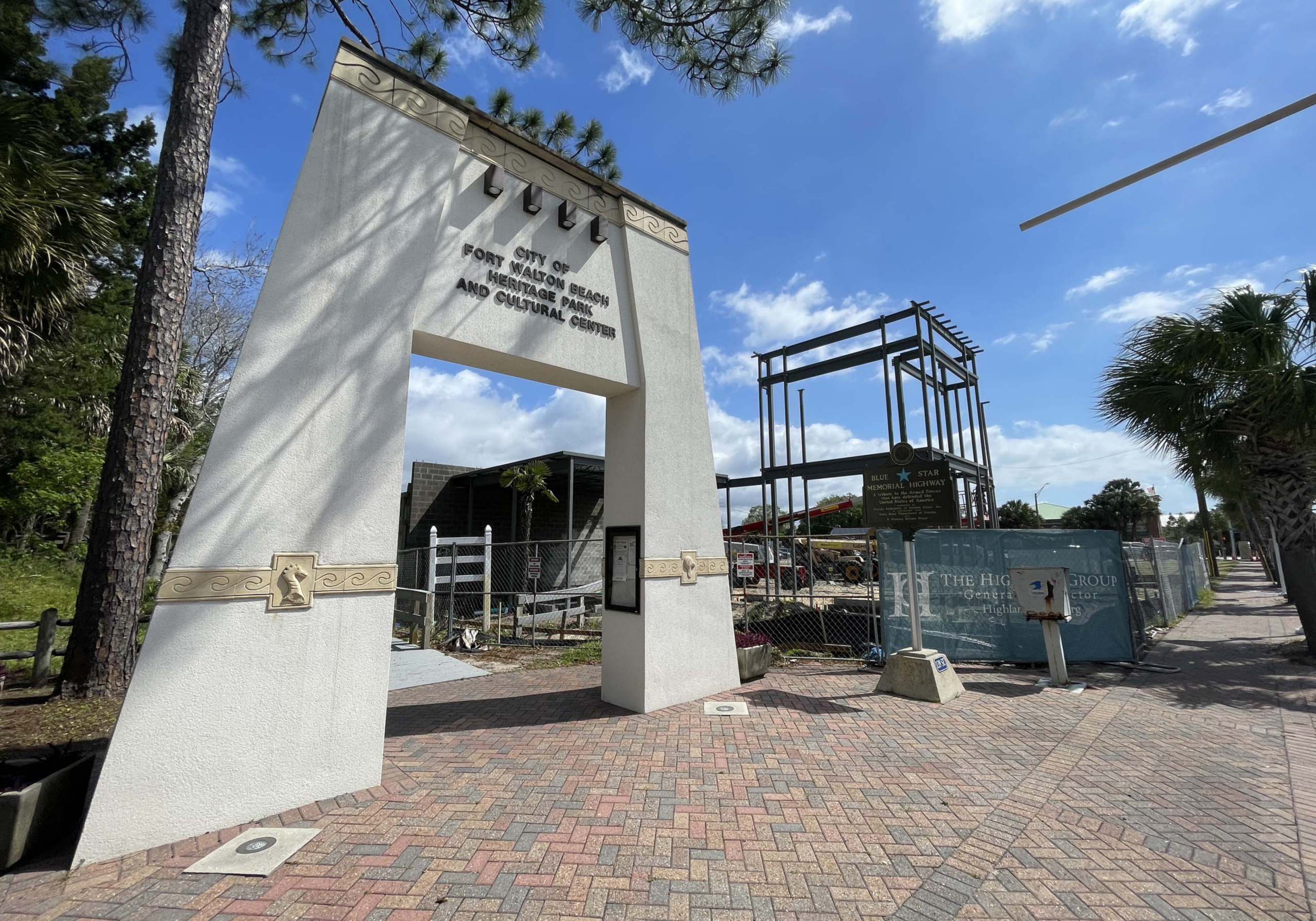 Heritage Park and Cultural Center entrance in Fort Walton Beach with historic buildings