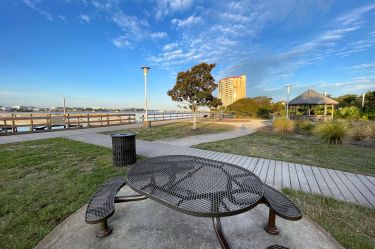 Waterfront park in Fort Walton Beach with views of the bay and boats along the Emerald Coast
