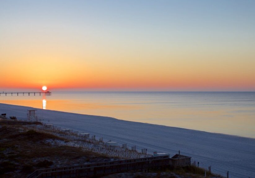 Sunset over the Gulf of America viewed from Okaloosa Island beach near Destin, Florida